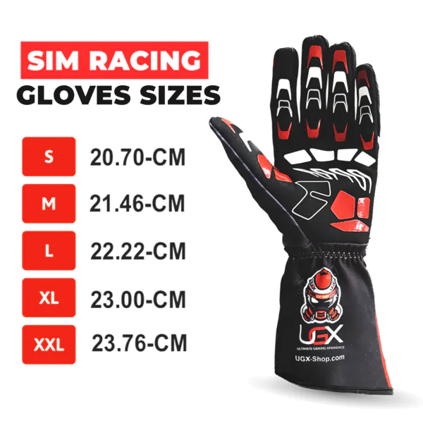 Size chart for Sim racing gloves